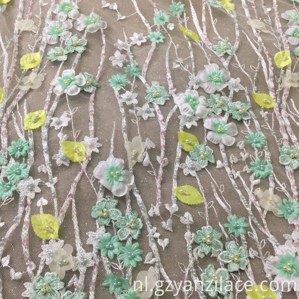 Green Beaded Wedding lace Handwork Fabric